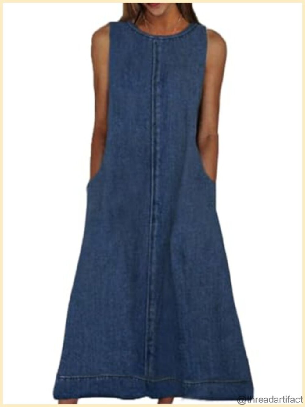 Womens Sleeveless Denim Maxi Dress Loose Fit Jean Dress with Pockets